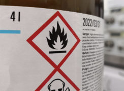 label of hazardous chemical warning icons flammability and toxicity represents a defective product