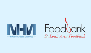 MHM logo paired with the St. Louis Area Foodbank logo on a blue background.