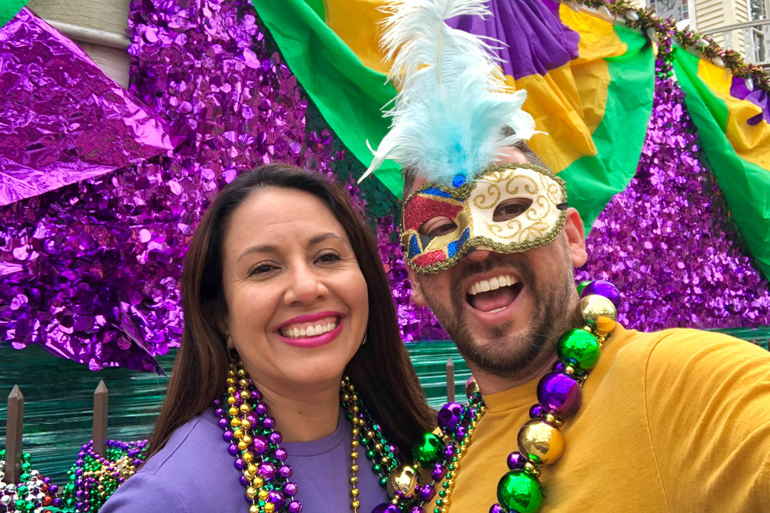 two friends celebrating at Mardi Gras parades