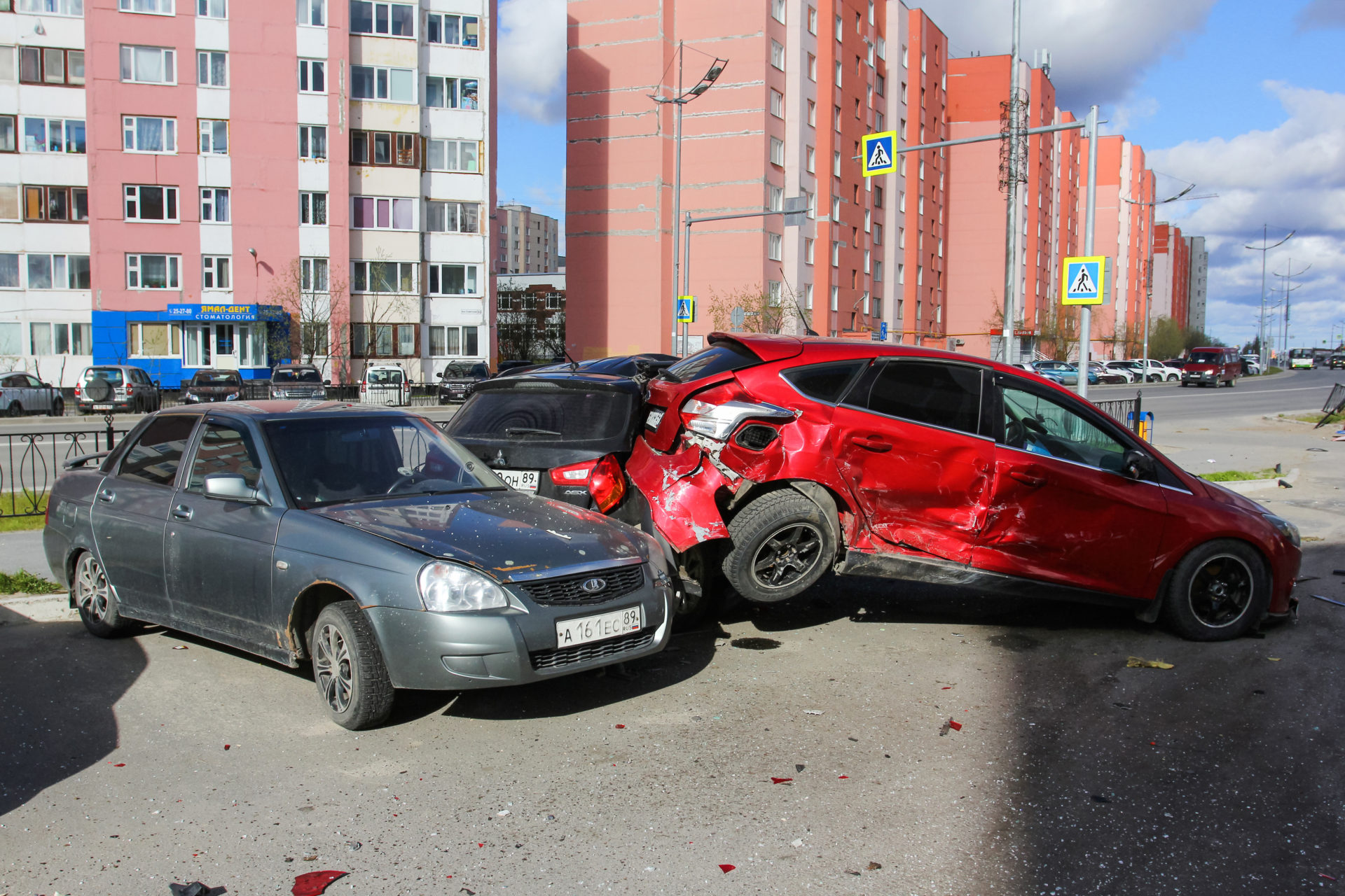 A multi-car pileup in a parking lot represents a lawsuit with multiple plaintiffs